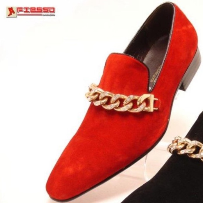 Nwb Fiesso Suede Shoe Red Chain Slip On Fi6788